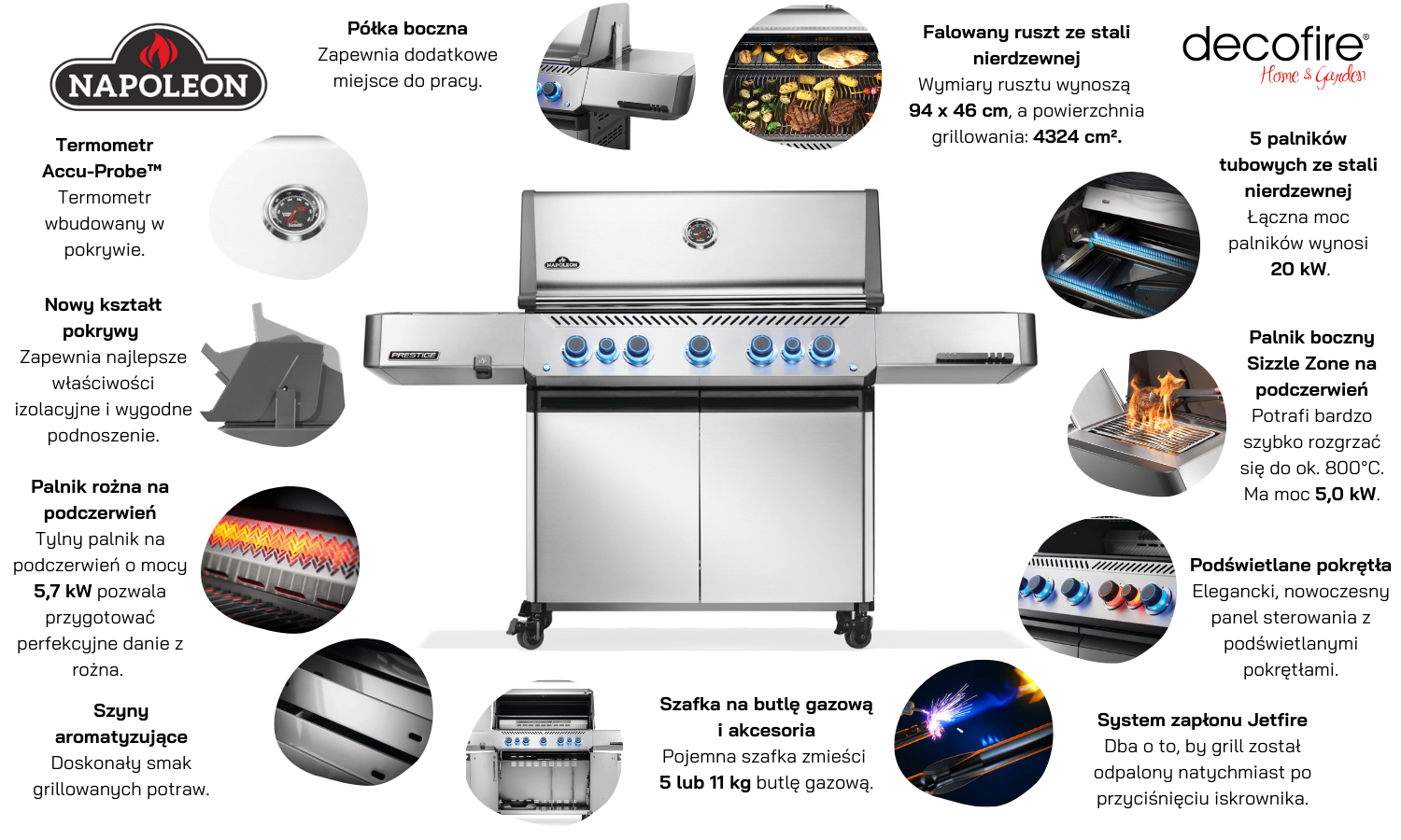 Grill gazowy Napoleon Prestige 665 z palnikiem rożna i palnikiem bocznym Sizzle Zone (P665VRSIBPSS-PL)