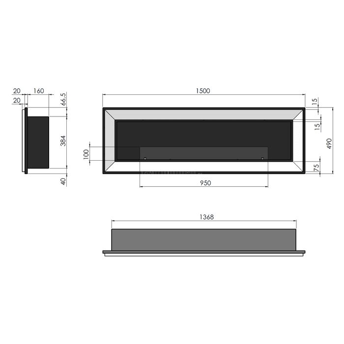 Biokominek wiszący Simple Fire FRAME 1500 INOX 1500x490 mm
