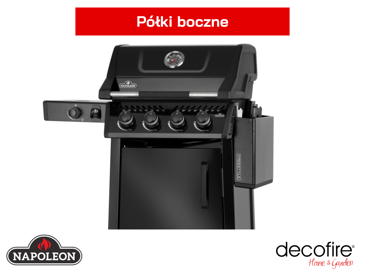 Grill gazowy Napoleon Freestyle 425 z palnikiem bocznym czarny – półki boczne