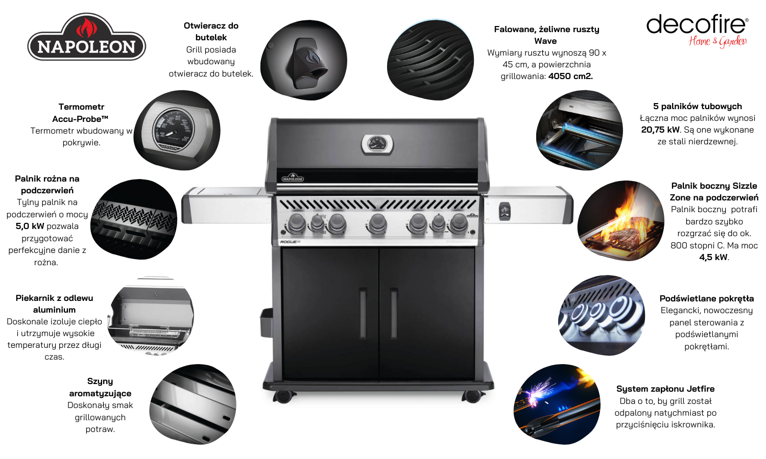 Grill gazowy Napoleon Rogue SE 625 RSIB black najważniejsze funkcje