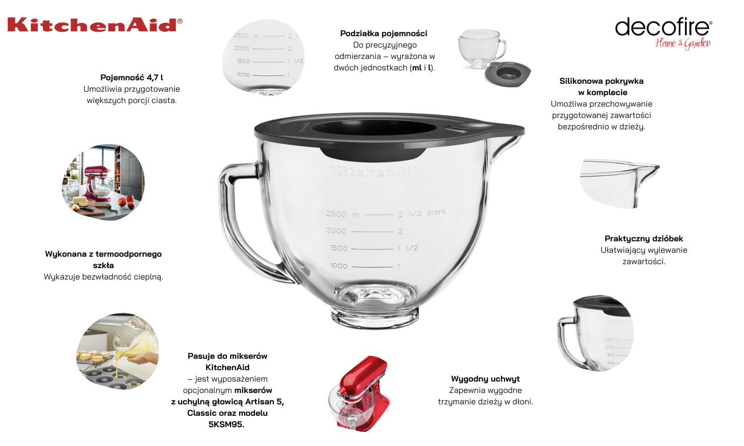 Dzieżas szklana z pokrywką 4,7 l KitchenAid Artisan 5 