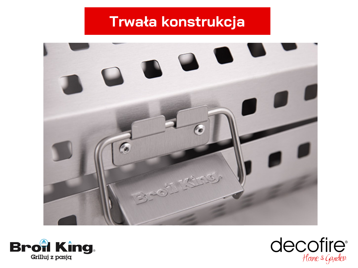 Trwała konstrukcja kosza do rożna Broil King