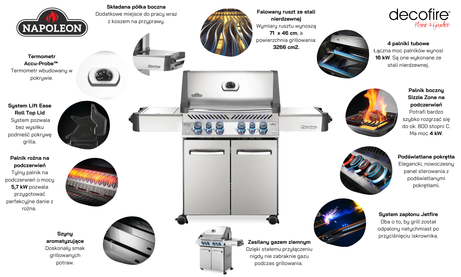 Grill gazowy Napoleon Prestige P500-3 RSIB na gaz ziemny funkcje