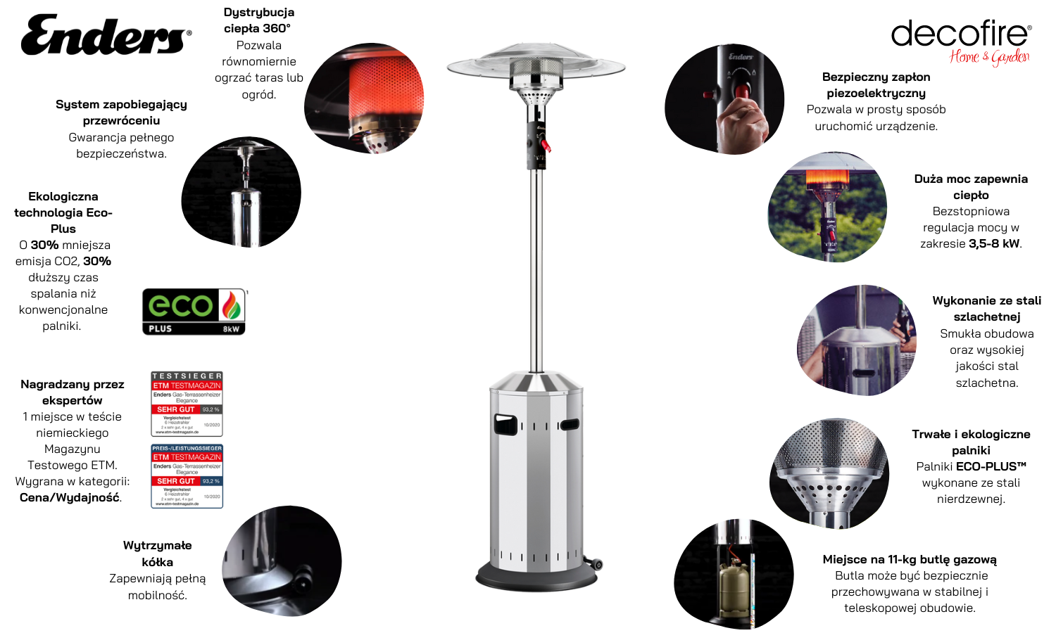 Parasol grzewczy Enders Elegance funkcje