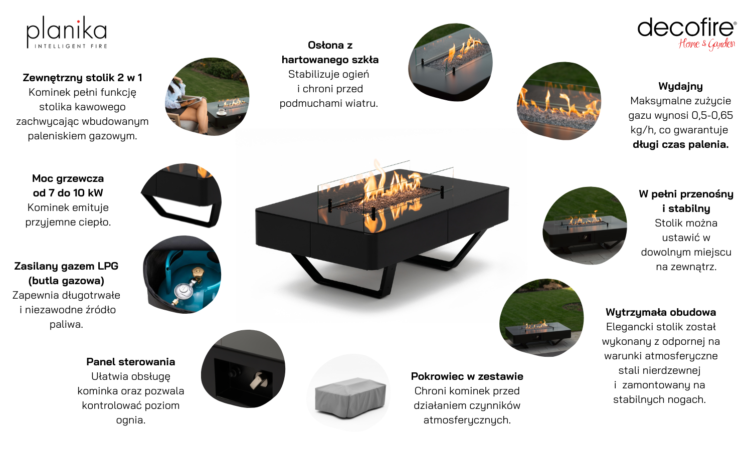 Kominek stolik Fire Pit Table Rio Table LPG Planika + pokrowiec