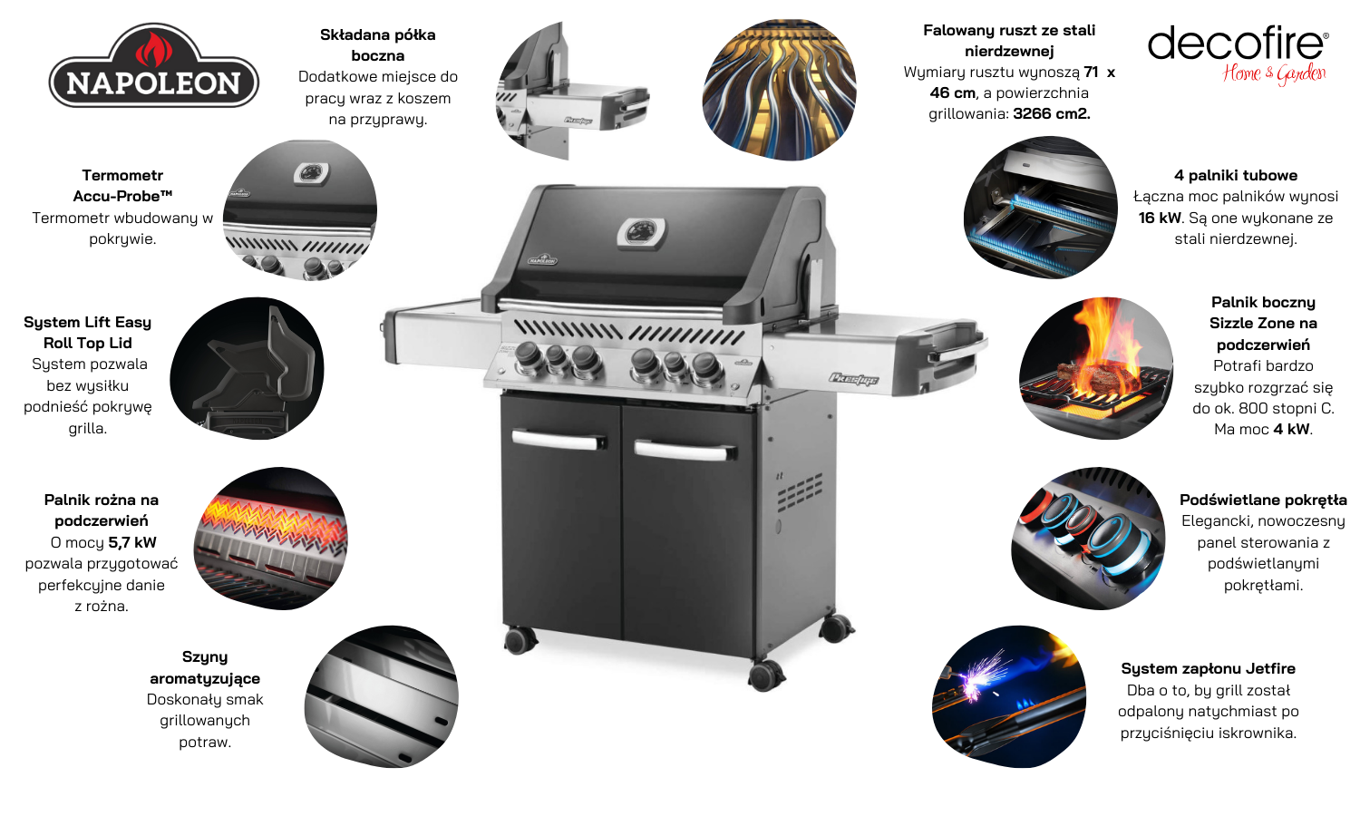 Grill gazowy Napoleon Prestige P500-3 RSIB Grey główne funkcje