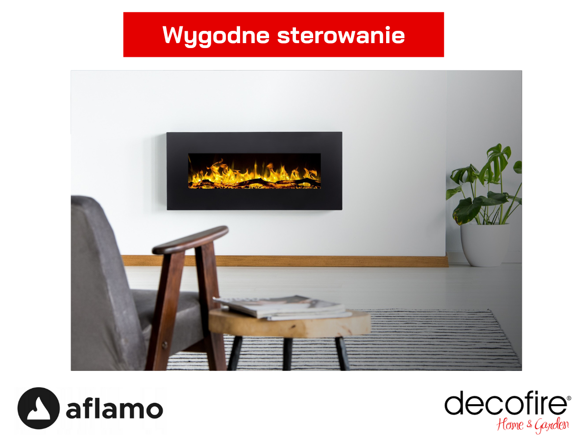Kominek elektryczny Aflamo Albion NH na ścianie zdalnie sterowany