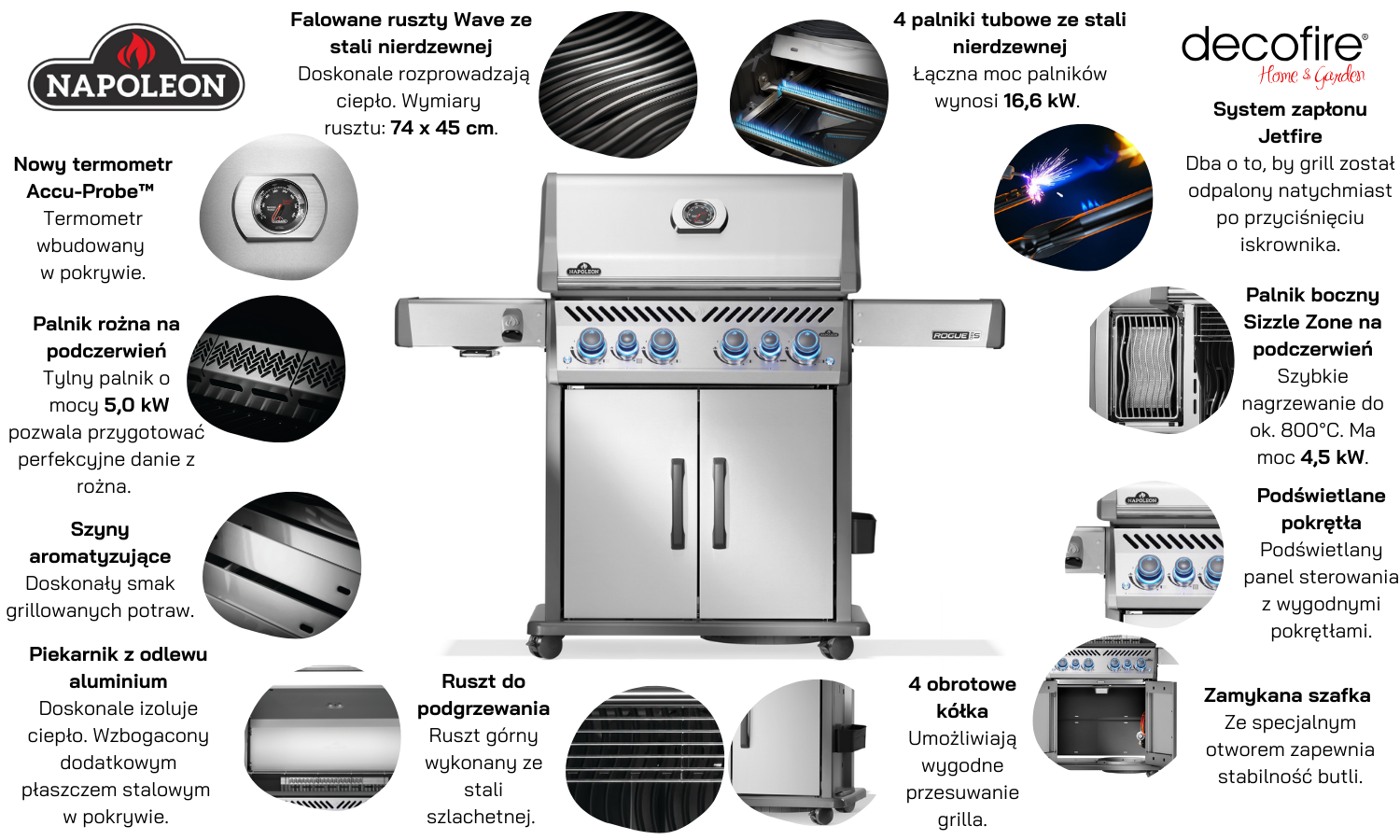 Grill gazowy Napoleon Rogue PRO-S 525 RSIB z palnikami bocznymi i tylnymi na podczerwień (RPS525RSIBPSS-2-PL)