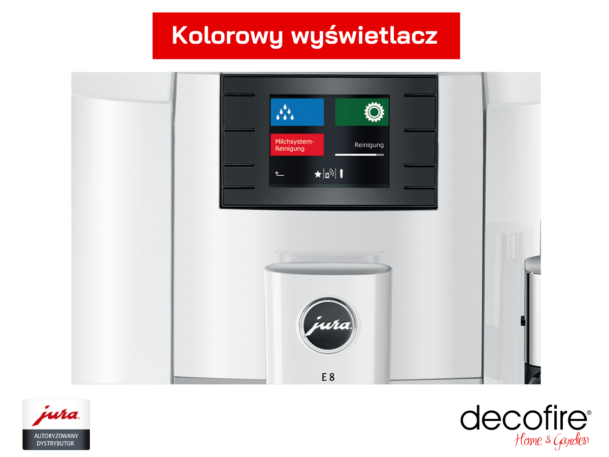 Ekspres Jura E8 Piano White posiadający kolorowy wyświetlacz 