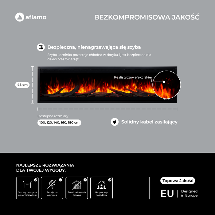 Aflamo kominek elektryczny Royal 3D ścienny, do zabudowy