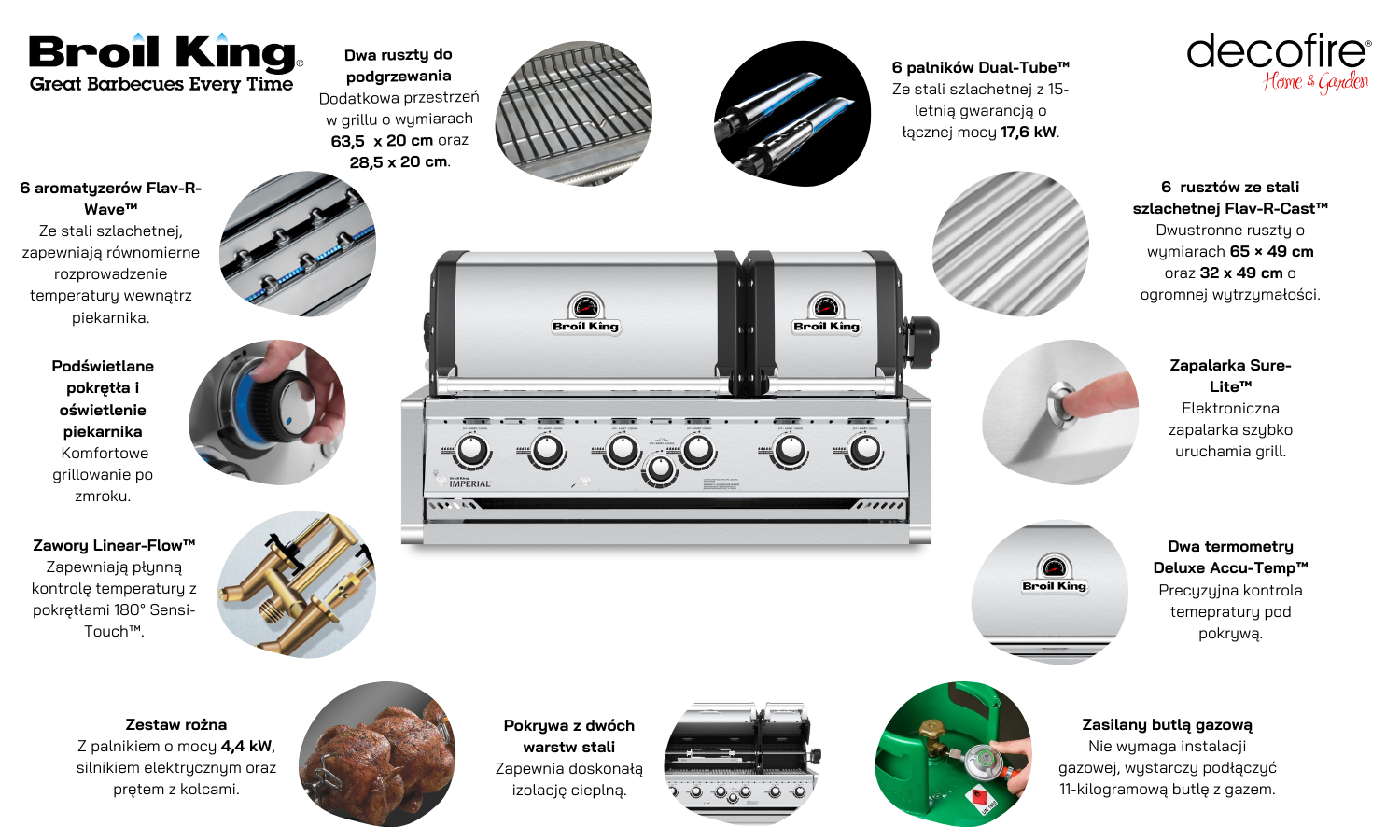 Grill gazowy do zabudowy Broil King Imperial S 670 na butle funkcje 