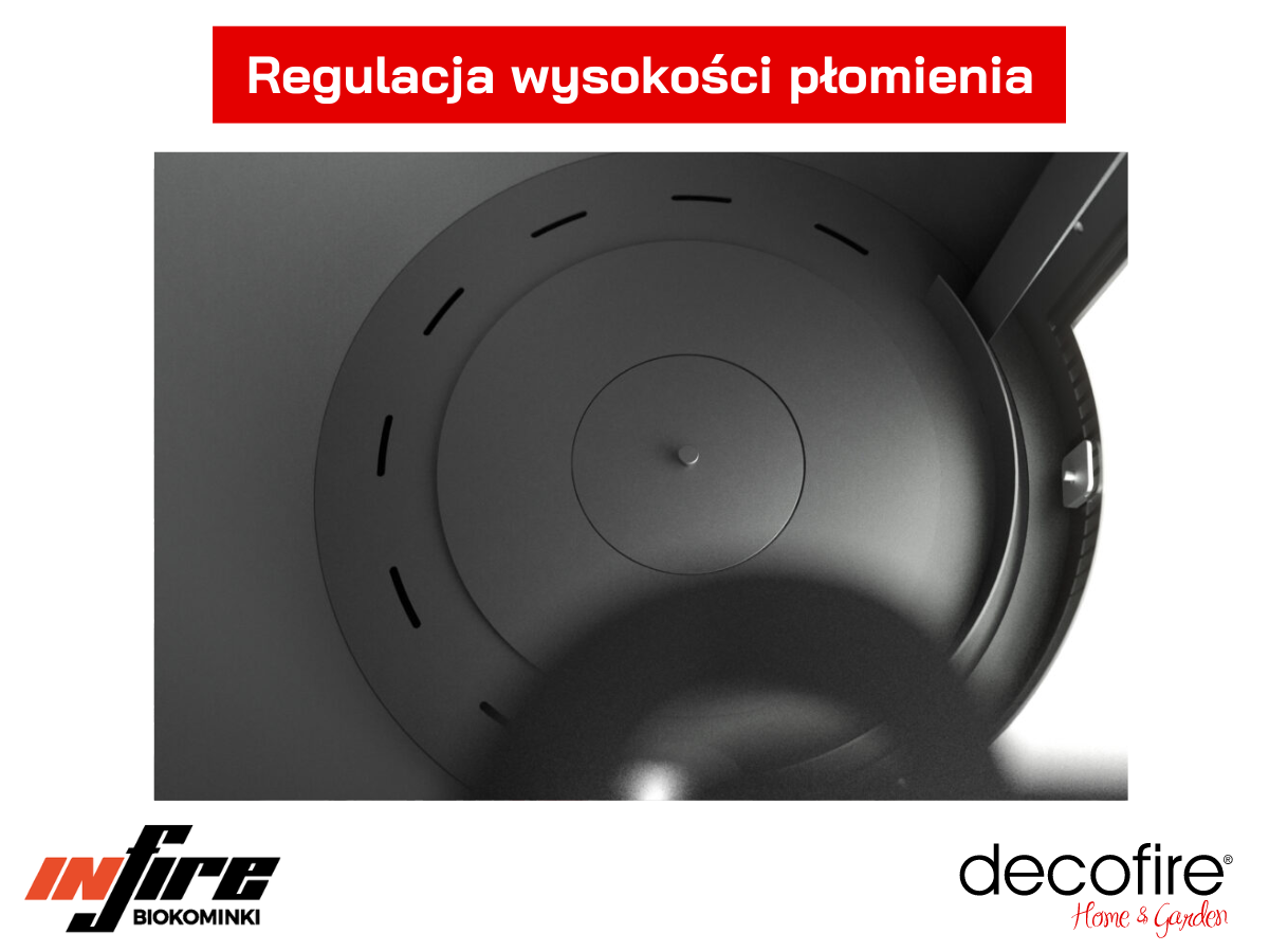 Regulacja wysokości płomienia w biokominku Infire INCOZA 4