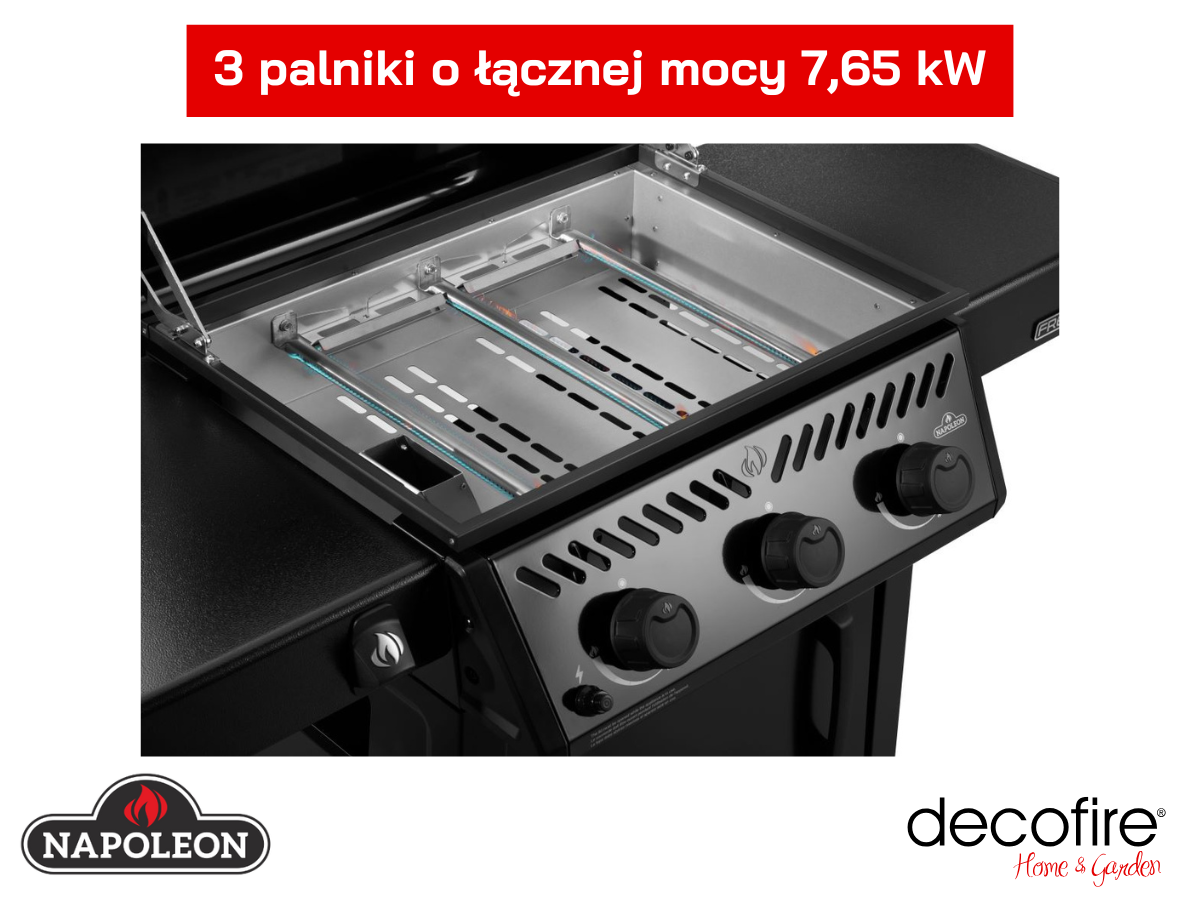 3 palniki o łącznej mocy 7,65 kW