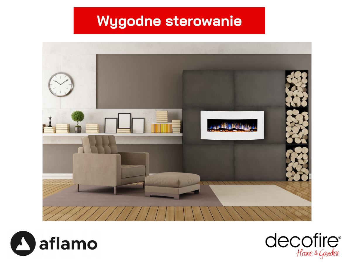 Wygodne sterowanie w kominku elektrycznym Aflamo Malibu