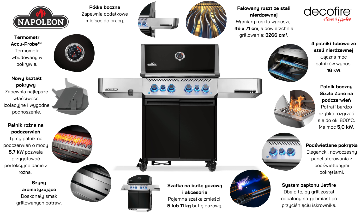 Grill gazowy Napoleon Prestige 500 z palnikiem rożna i palnikiem bocznym Sizzle Zone™, Czarny (P500VRSIBPK-PL)