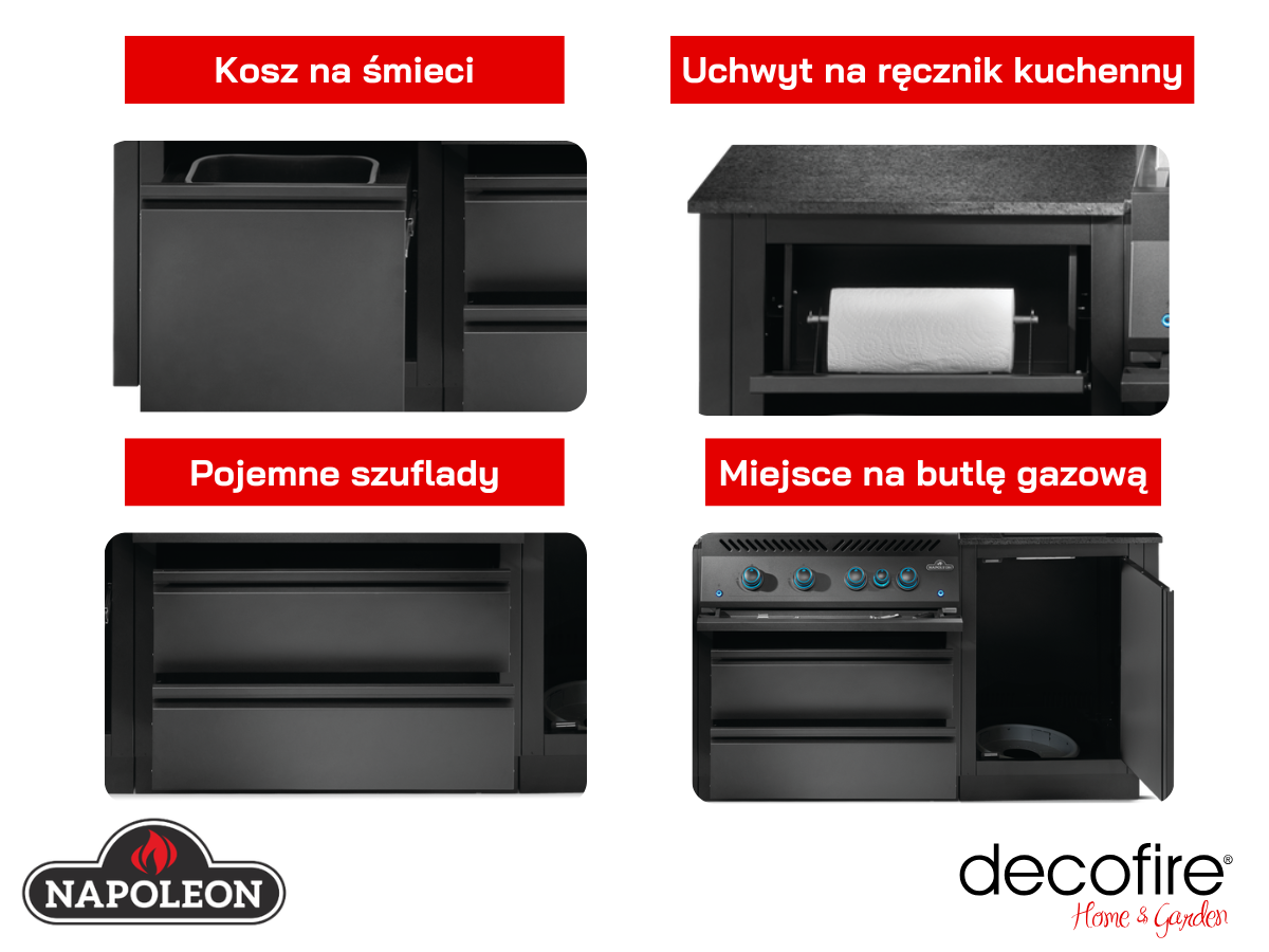 Funkcjonalne dodatki i udogodnienia w kuchni zewnętrznej Napoleon OASIS Compact Seria 700 32" Phantom