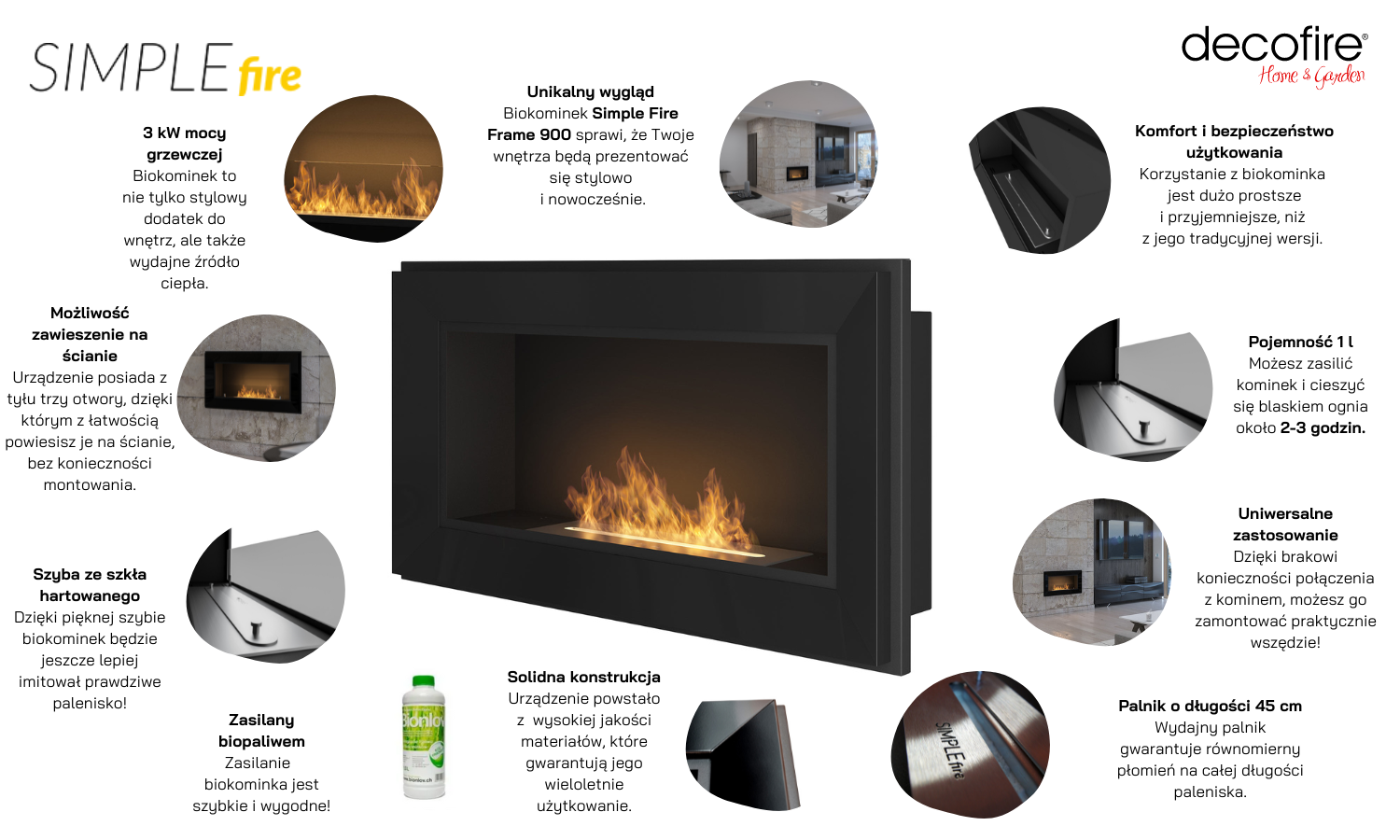 Biokominek wiszący Simple Fire FRAME 900 czarny