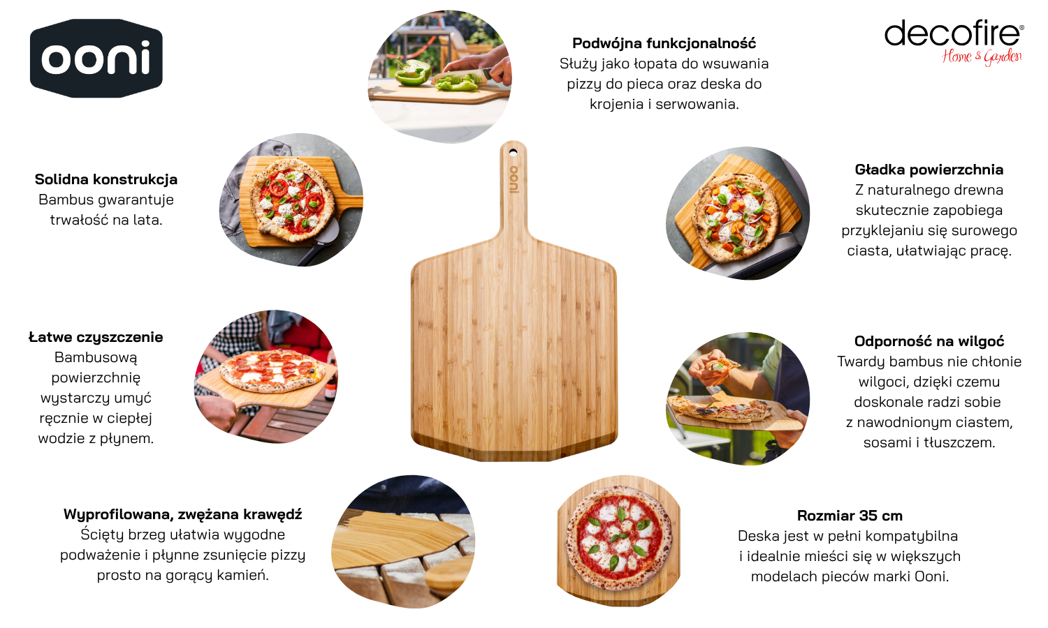Bambusowa deska do krojenia i serwowania pizzy 35 cm Ooni cechy