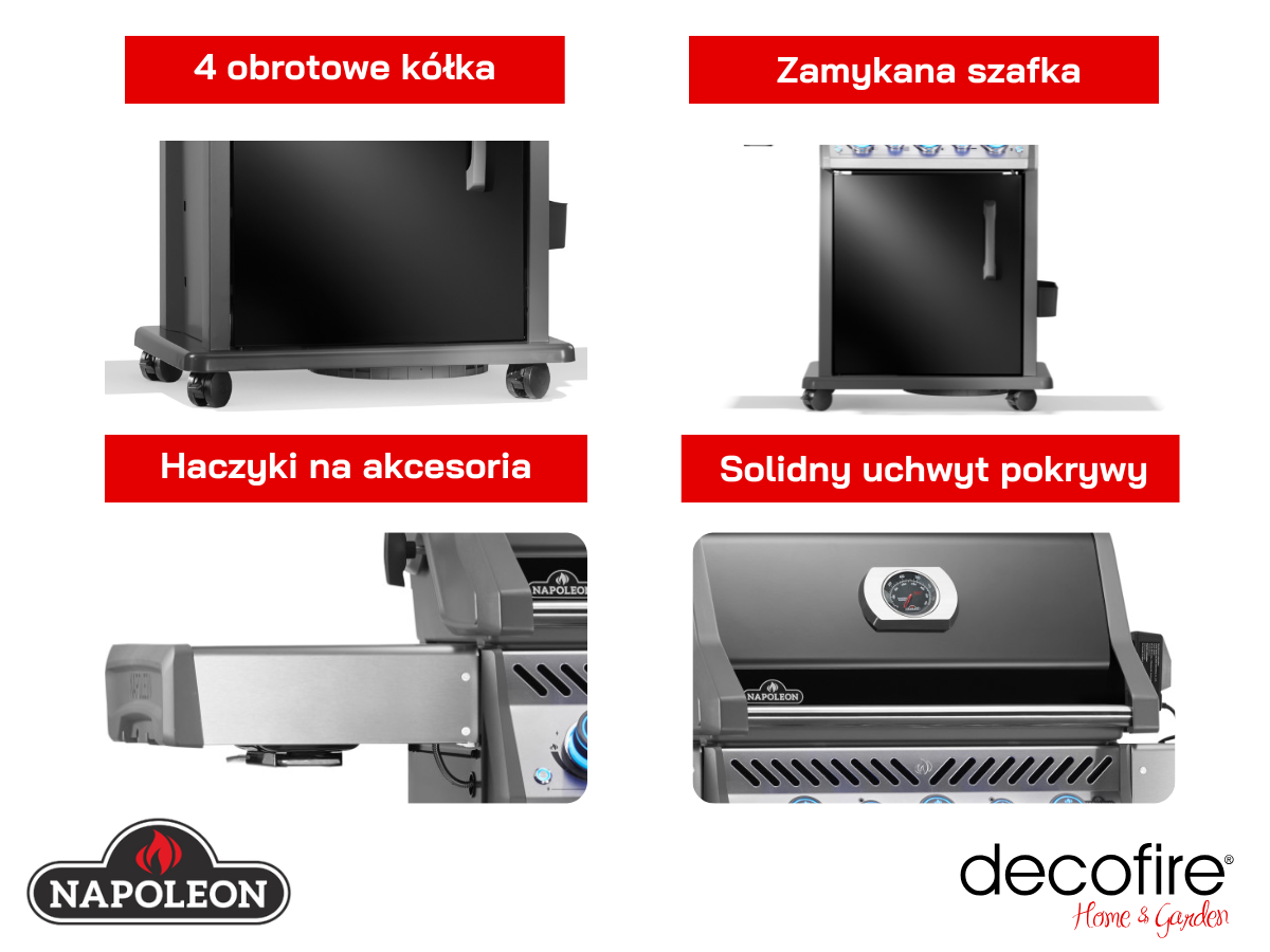 Dodatkowe udogodnienia w grillu gazowym Napoleon Rogue PRO-S 425 RSIB z palnikami bocznymi i tylnymi na podczerwień czarny (RPS425RSIBPK-2-PL-R)