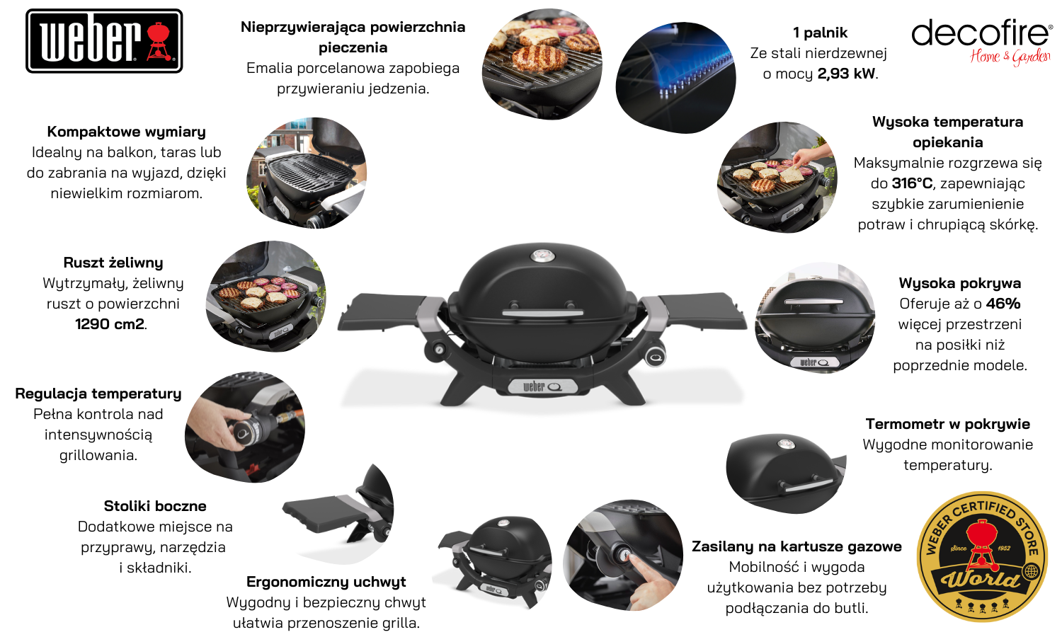 Grill gazowy Weber Q 1200N na kartusze ze stolikami bocznymi