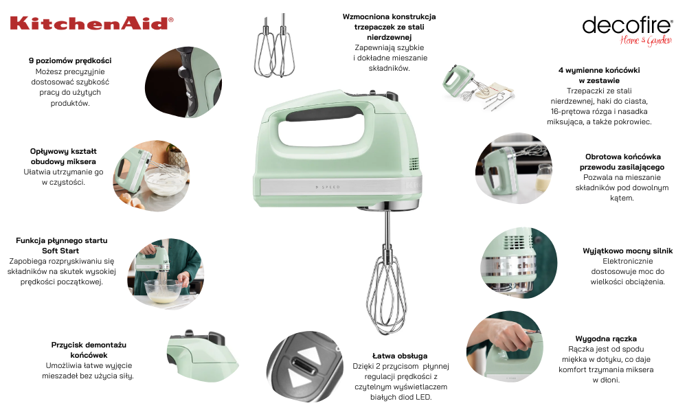 Mikser 9-biegowy ręczny Pistachio KitchenAid (5KHM9212EPT)