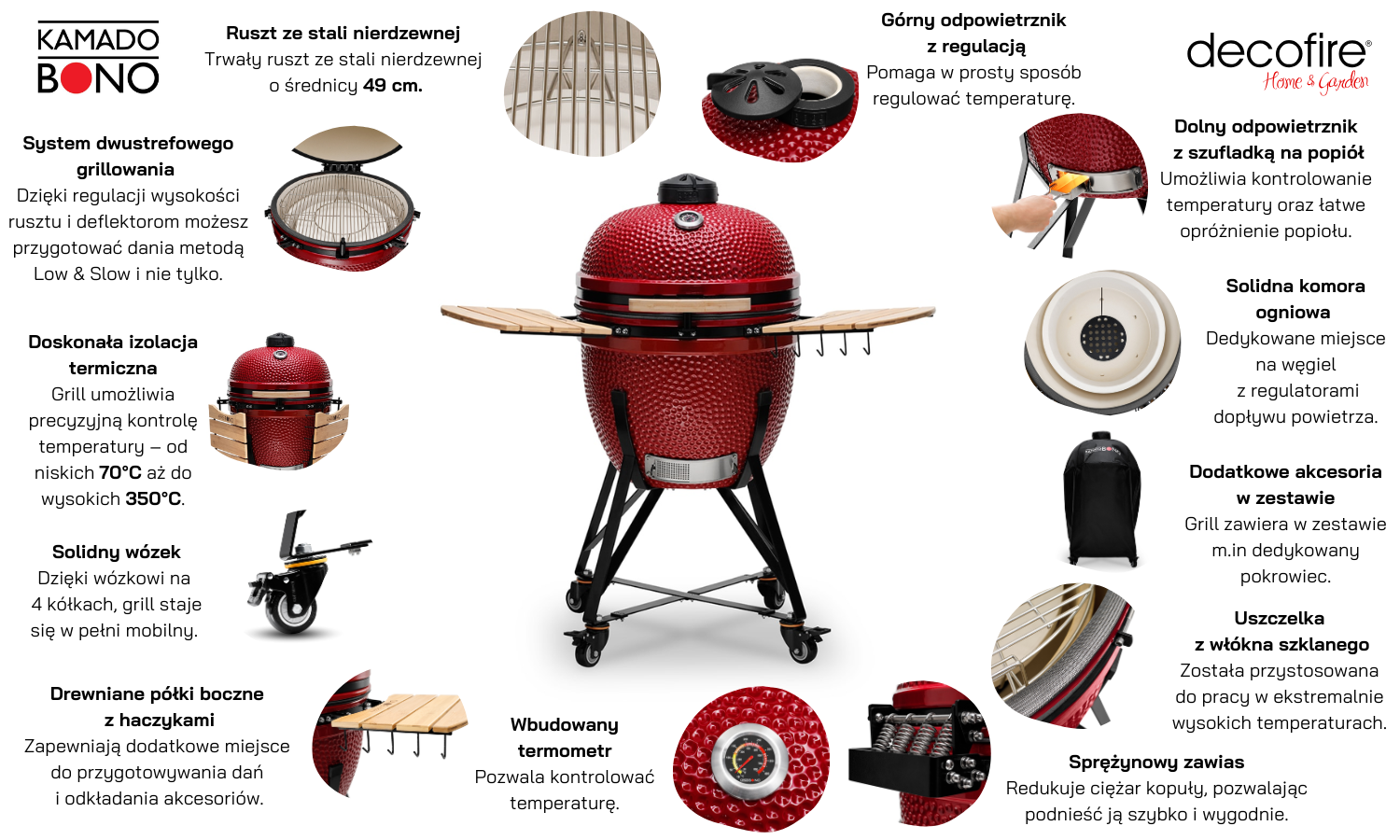 Grill ceramiczny węglowy Kamado Bono Grande 23" 59 cm red (TQ0023RED)