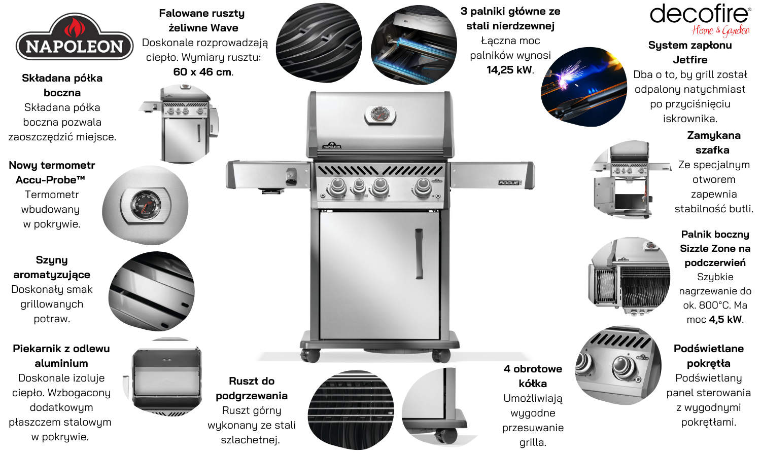 Grill gazowy Napoleon Rogue PRO 425 SIB z palnikiem bocznym na podczerwień