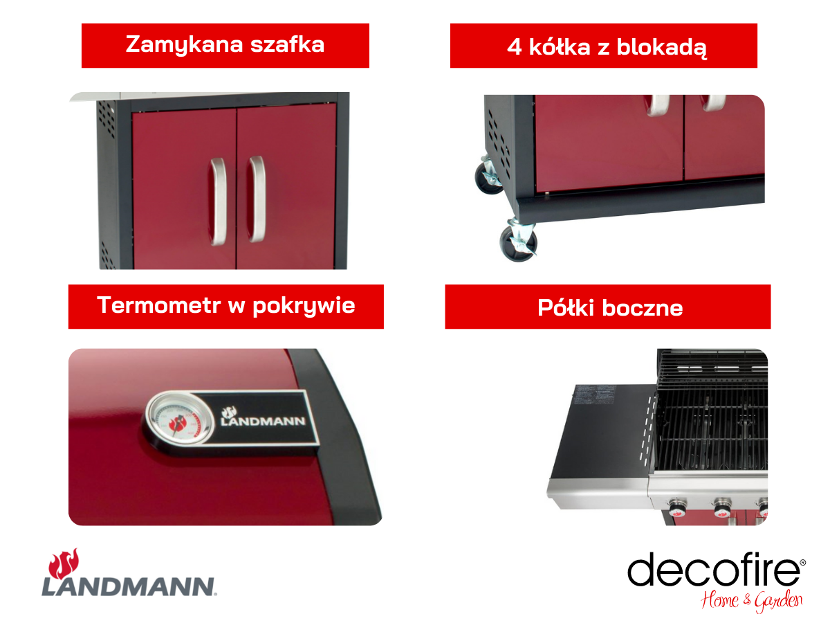 grill gazowy Landmann Triton PTS 4.1 bordowy dodatkowe cechy 