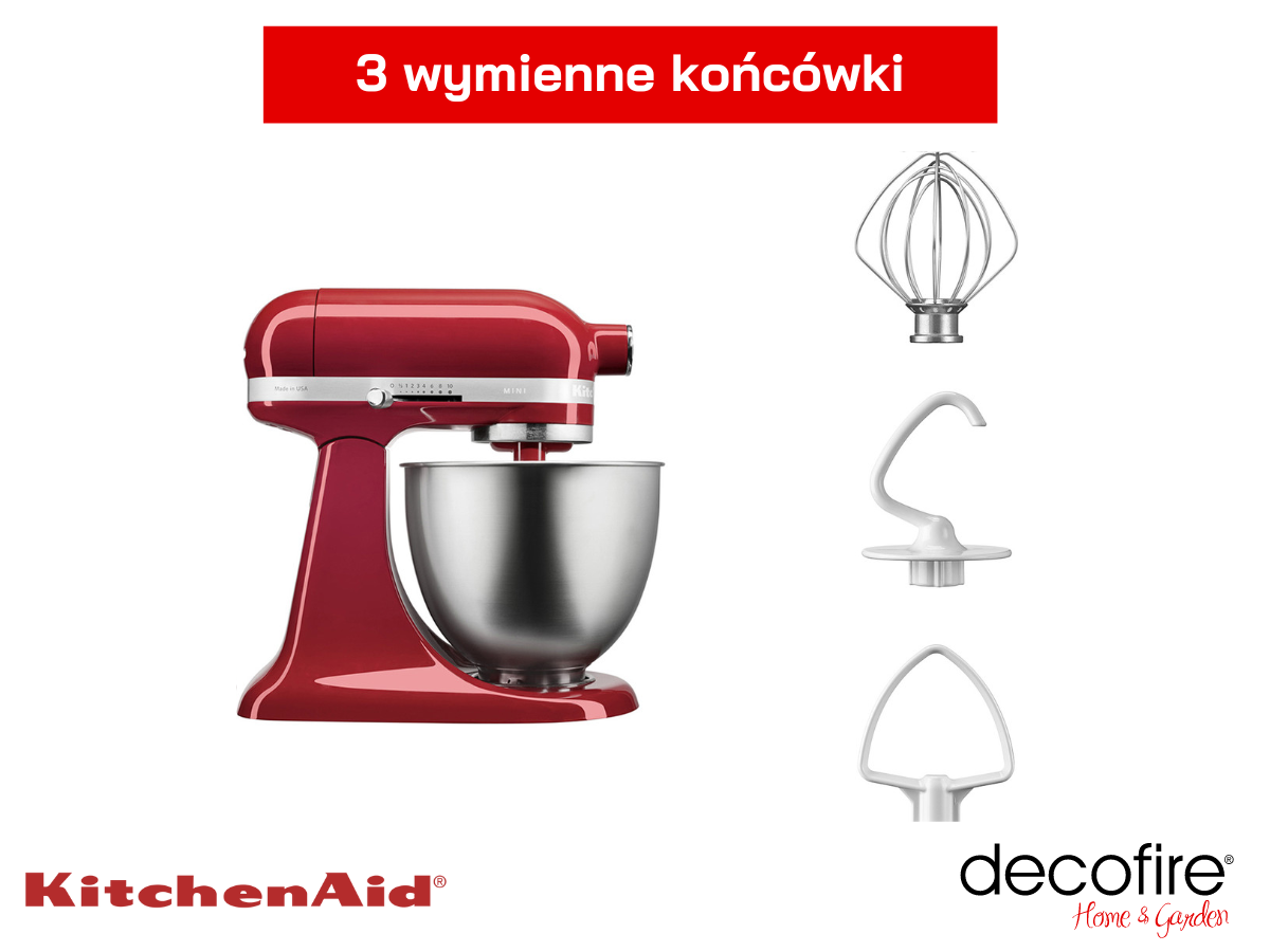 Mikser Mini Empire Red 3,3 l KitchenAid z 3 wymiennymi końcówkami w zestawie