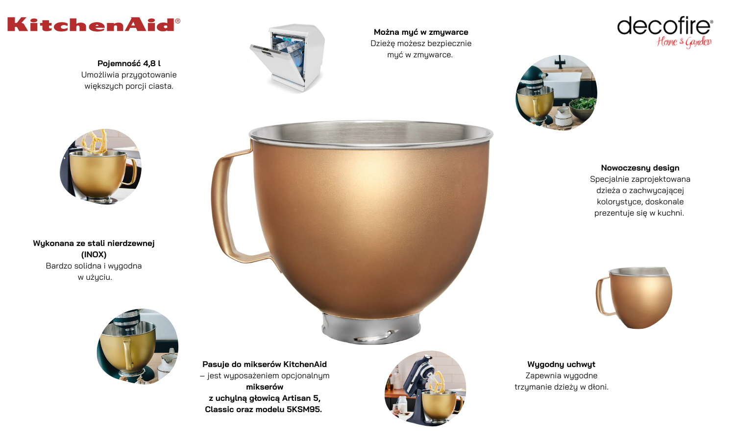 Ozdobna dzieża 4,8 l złota INOX Artisan 5 KitchenAid (5KSM5SSBVG)