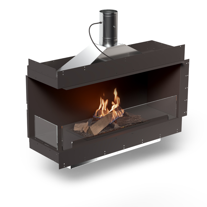 Biokominek Planika Flogs 990 mm + Forma 1200 z podłączeniem do komina konstrukcja lewostronna