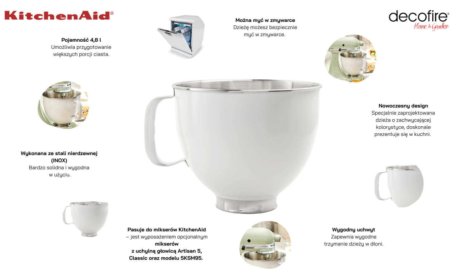 Ozdobna dzieża 4,8 l biała INOX Artisan 5 KitchenAid (5KSM5SSBWH)