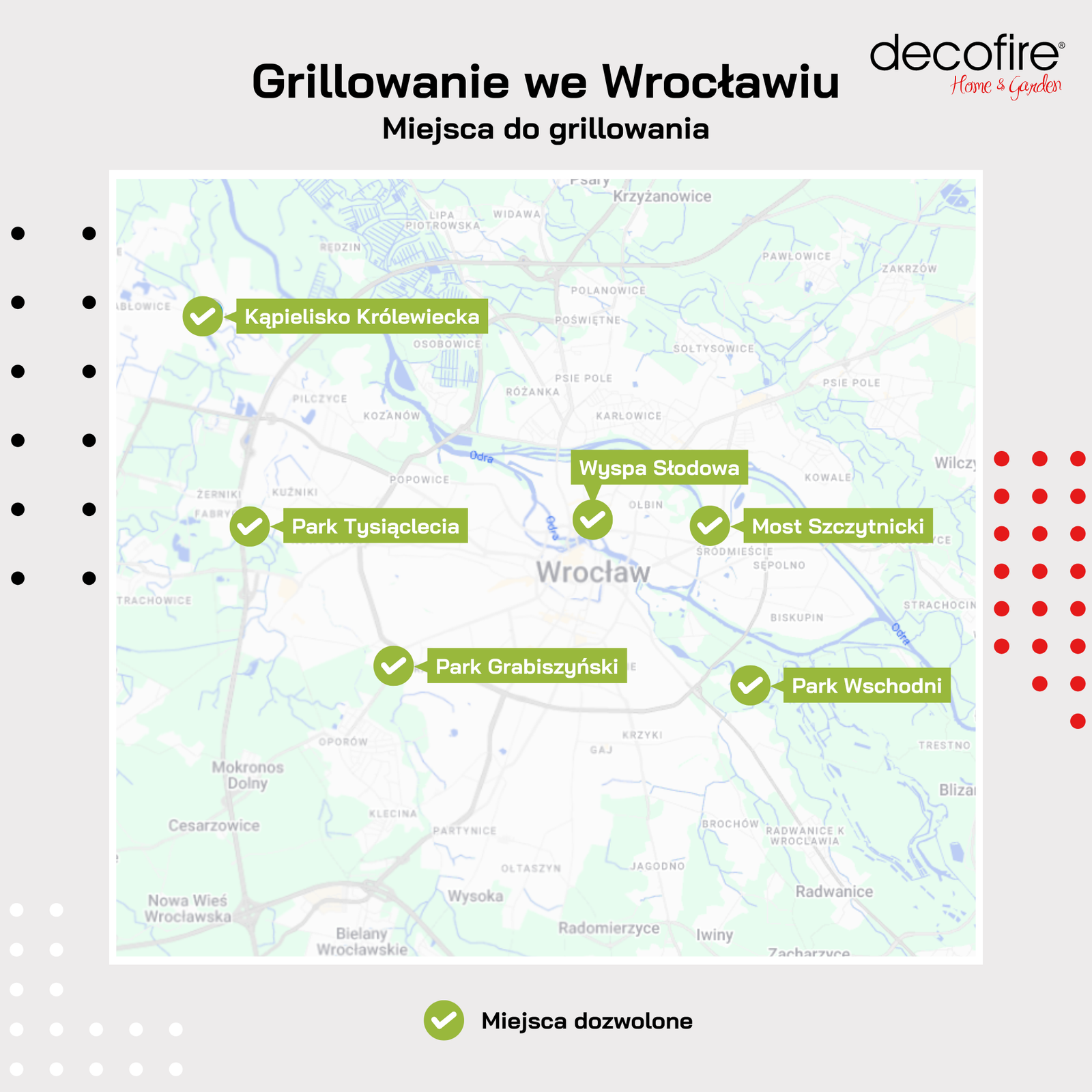 Mapka z miesjcami do grillowania we Wrocławiu