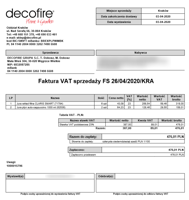 Faktura w Decofire