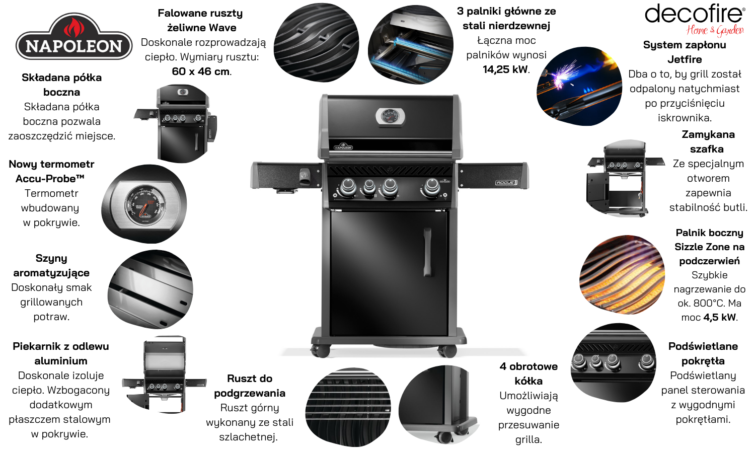 Grill gazowy Napoleon Rogue PRO 425 SIB z palnikiem bocznym na podczerwień czarny (RP425SIBPK-2-PL)