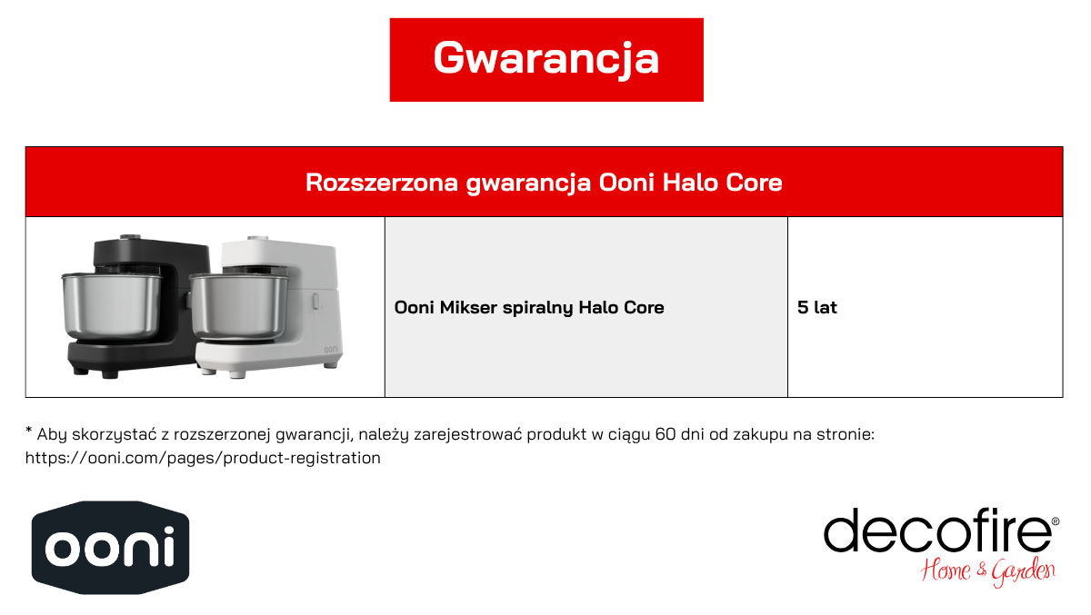 Gwarancja na miksery Ooni Halo Core