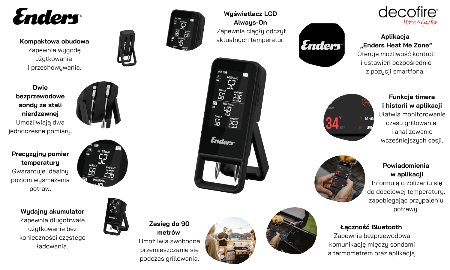 Bezprzewodowy termometr Bluetooth Celsio II z 2 czujnikami Enders (8805)