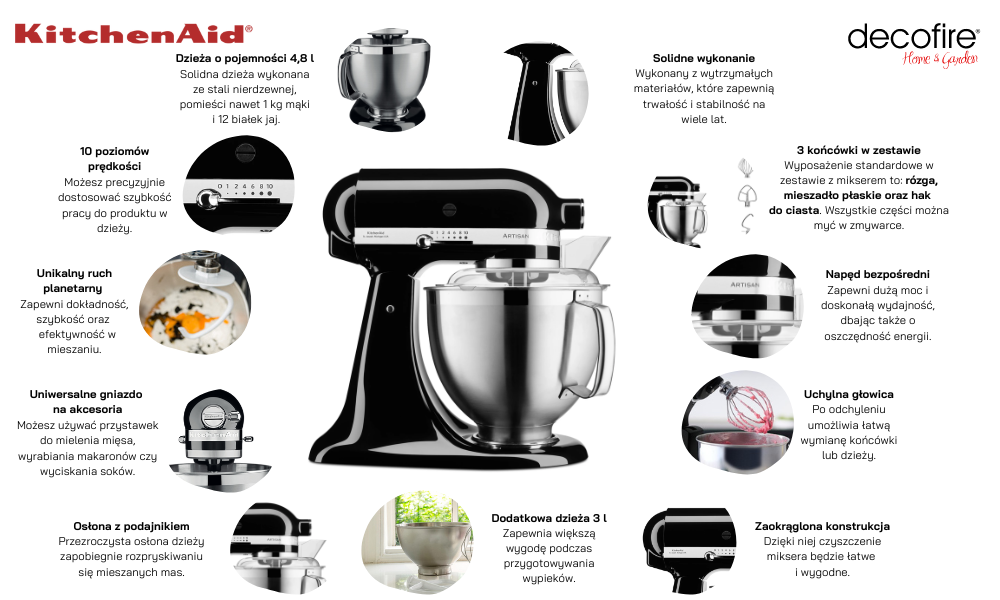 Mikser Artisan 5 Onyx Black 4,8 l KitchenAid (5KSM185PSEOB)