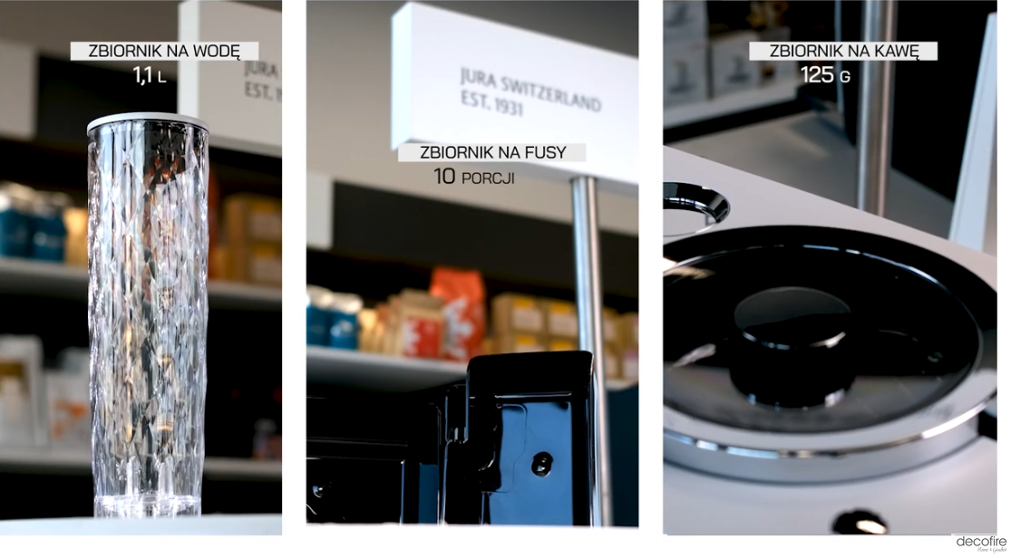 Pojemności zbiorników w ekspresach ENA 8