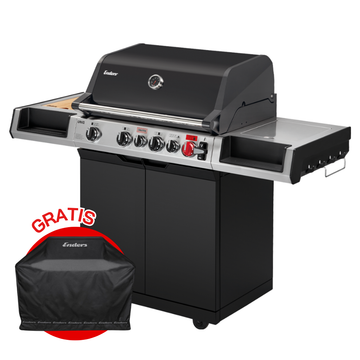 Grill gazowy Enders Unique 4 IK Cruster z zamkniętą pokrywą i grafiką informującą o promocji z gratisem.
