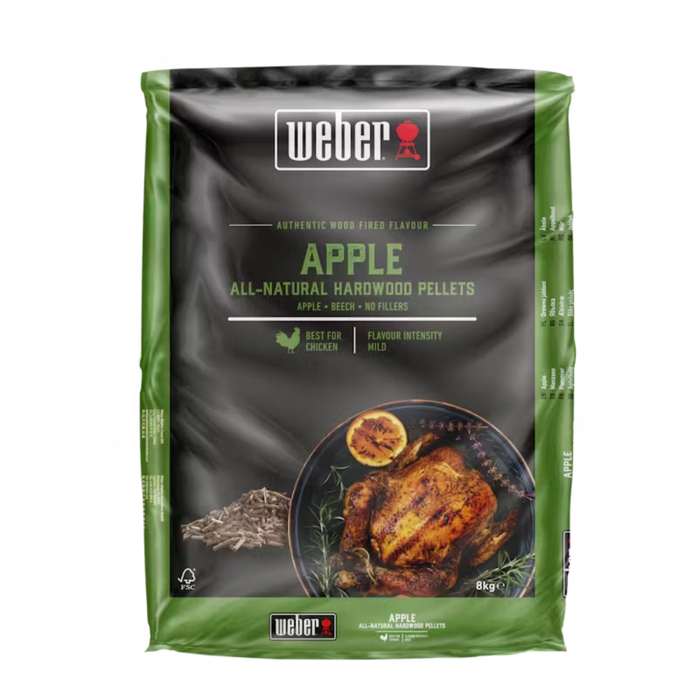 Pellet z naturalnego drewna jabłoni 8 kg Weber opakowanie