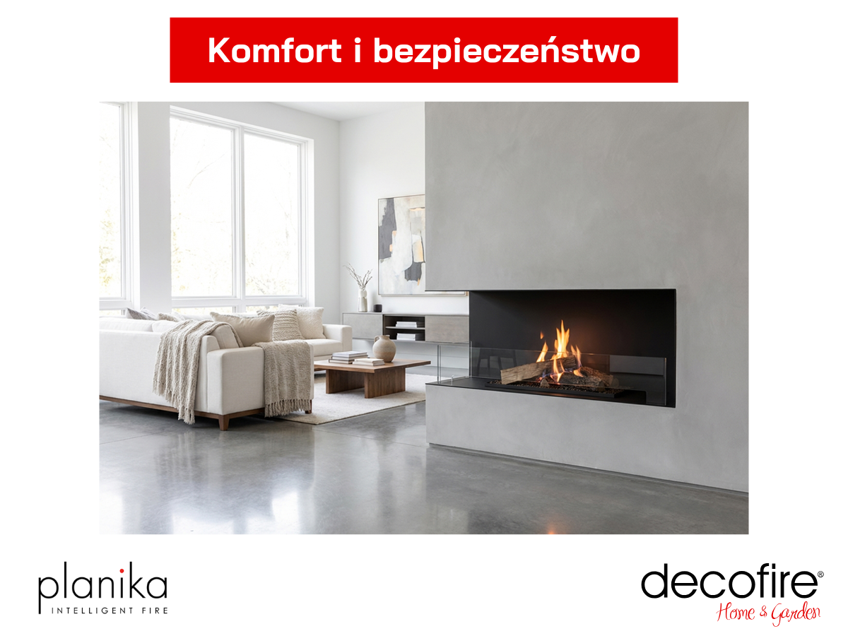 Biokominek Planika Flogs 990 mm + Forma 1200 z podłączeniem do komina – komfort i bezpieczeństwo