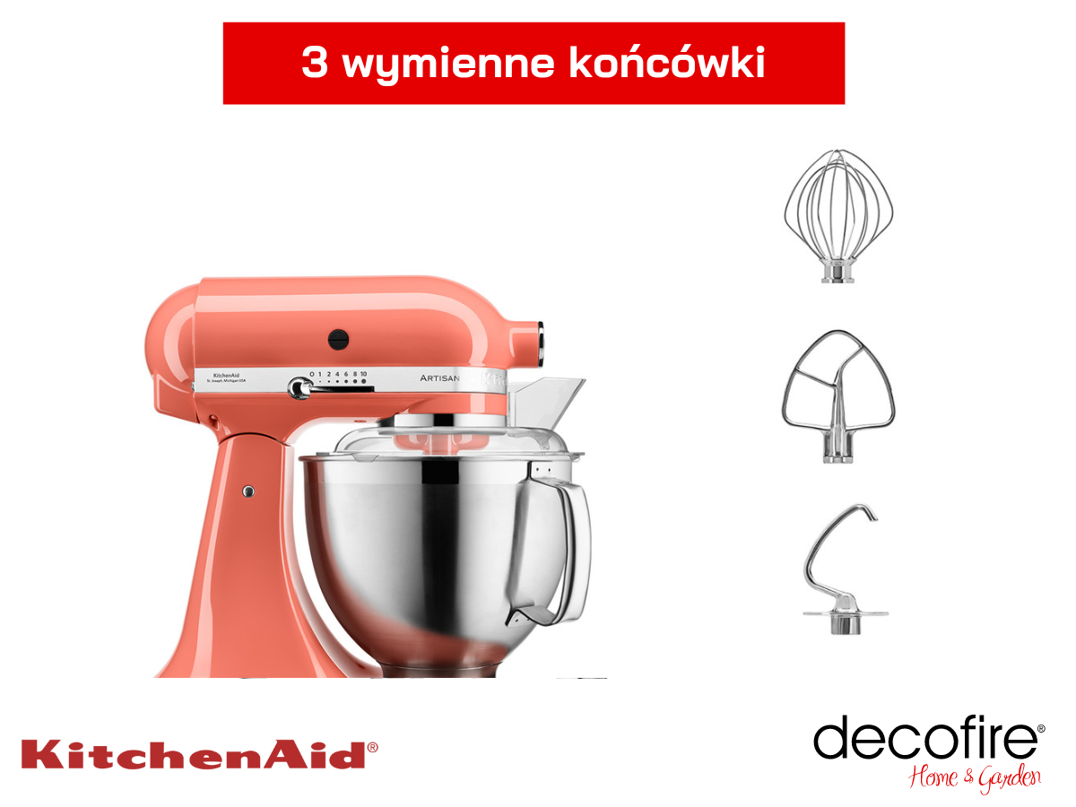 Mikser Artisan 5 Coral 4,8 l KitchenAid z 3 wymiennymi końcówkami