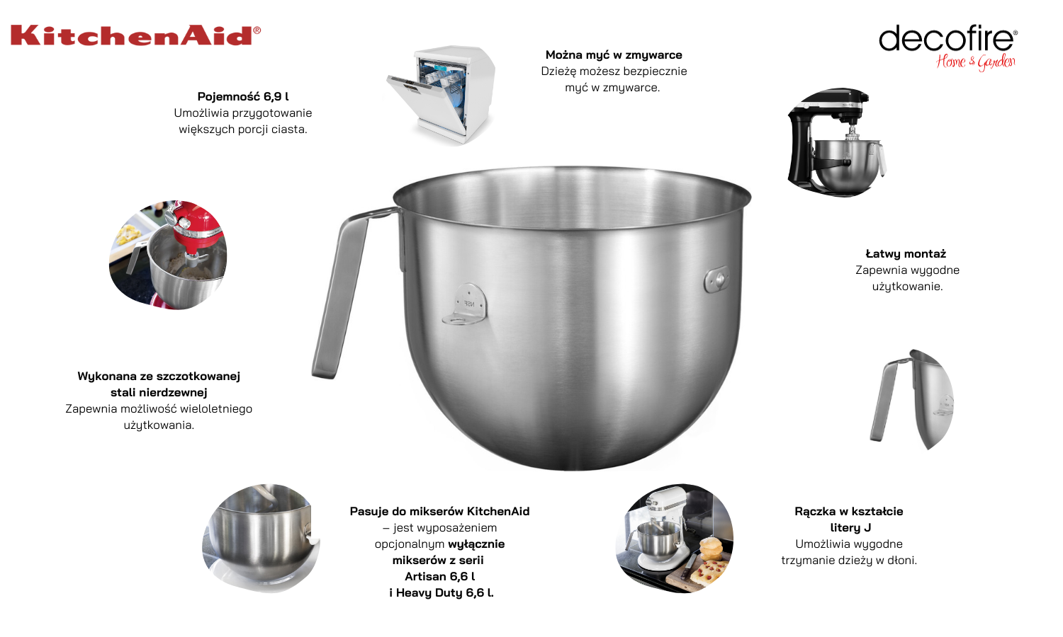 Dzieża INOX z rączką "J" 6,9 l KitchenAid (5KC7SB)