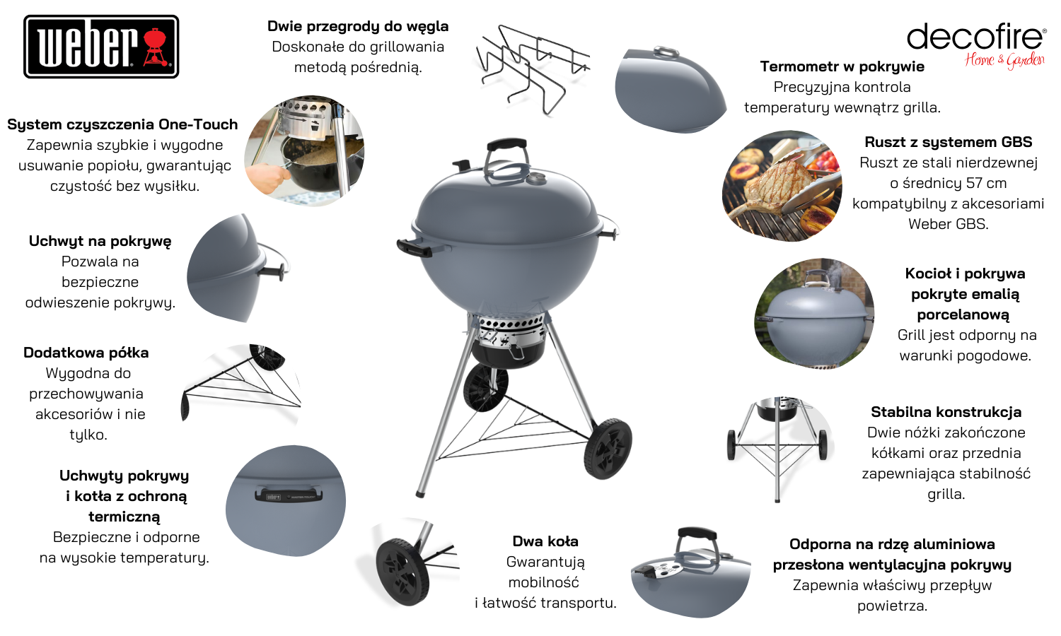 Grill węglowy Weber Master-Touch GBS 5755 Slate EU 57 cm cechy