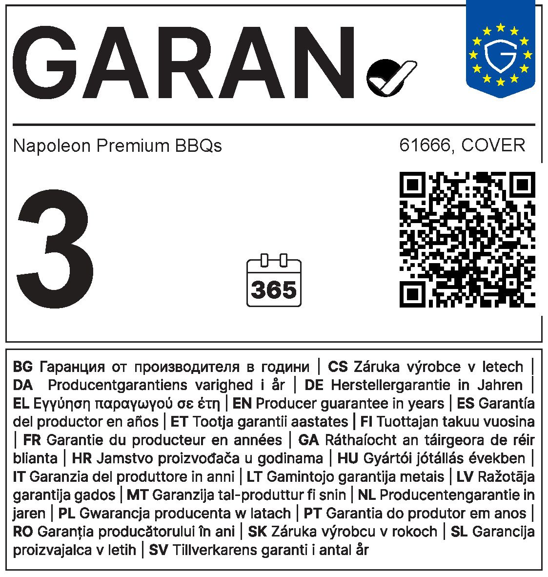 Etykieta gwarancyjna 3 lata Napoleon 61666