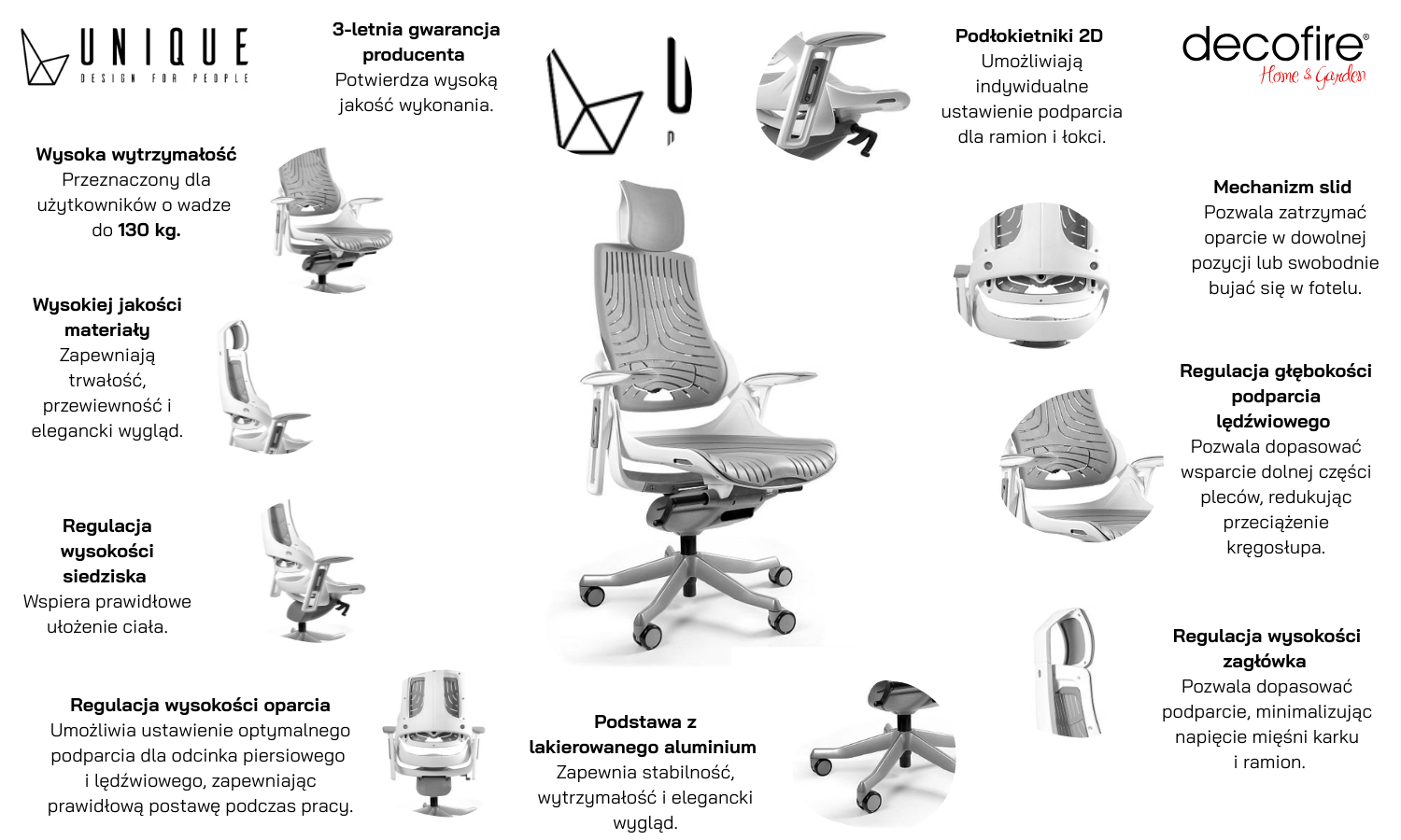 Fotel biurowy Unique WAU biały / szary elastomer