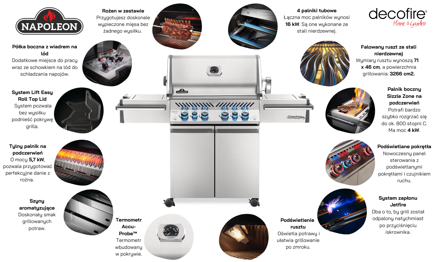 Grill gazowy Napoleon Prestige PRO 500 RSIB-3 funkcje