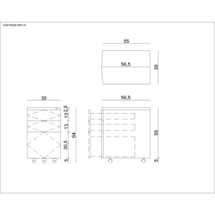 UNIQUE Kontener szafka biurowa (RPH-01) biały, srebrny, czarny