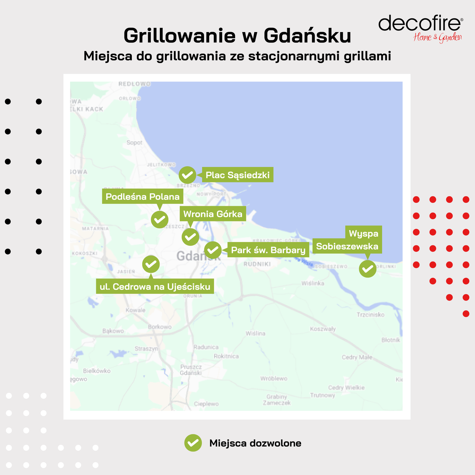 Gdańsk miejsca na grilla w Gdańsku stacjonarny grill Mapka 2023